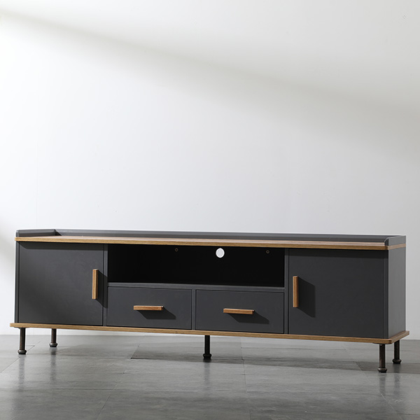 Wood Handle Metal Leg TV Cabinet with Drawers Cable Hole