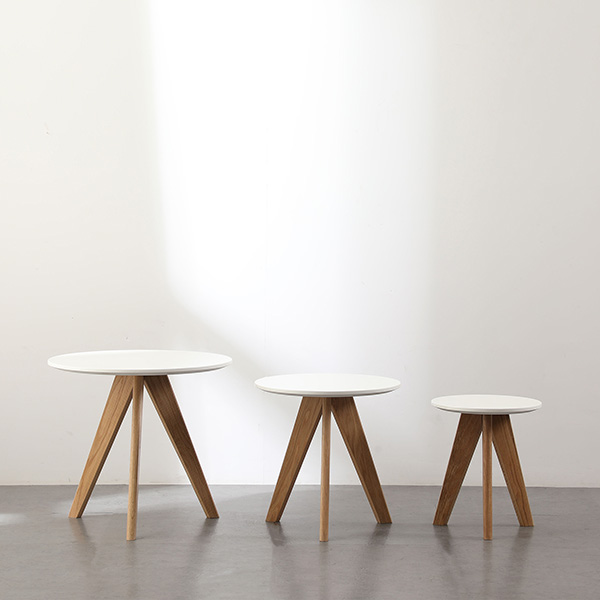 Nordic White Tabletop Three Wooden Leg Combination End Table