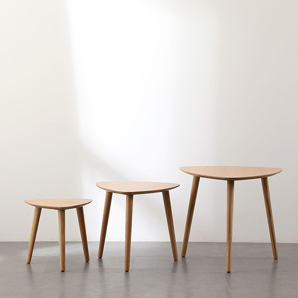 Nordic Three Sizes Triangle Top Nesting End Tables All Wood Legs