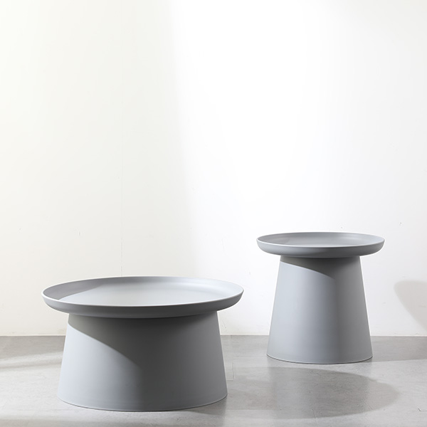 Nordic Matte Gray Plastic Tray Top Round Nesting End Tables