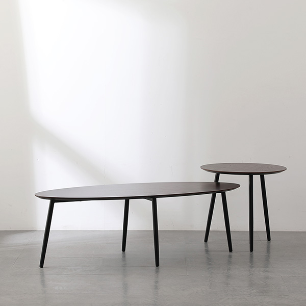 Nordic Dark Wood Grain Top Black Metal Leg Combination Coffee Side Table