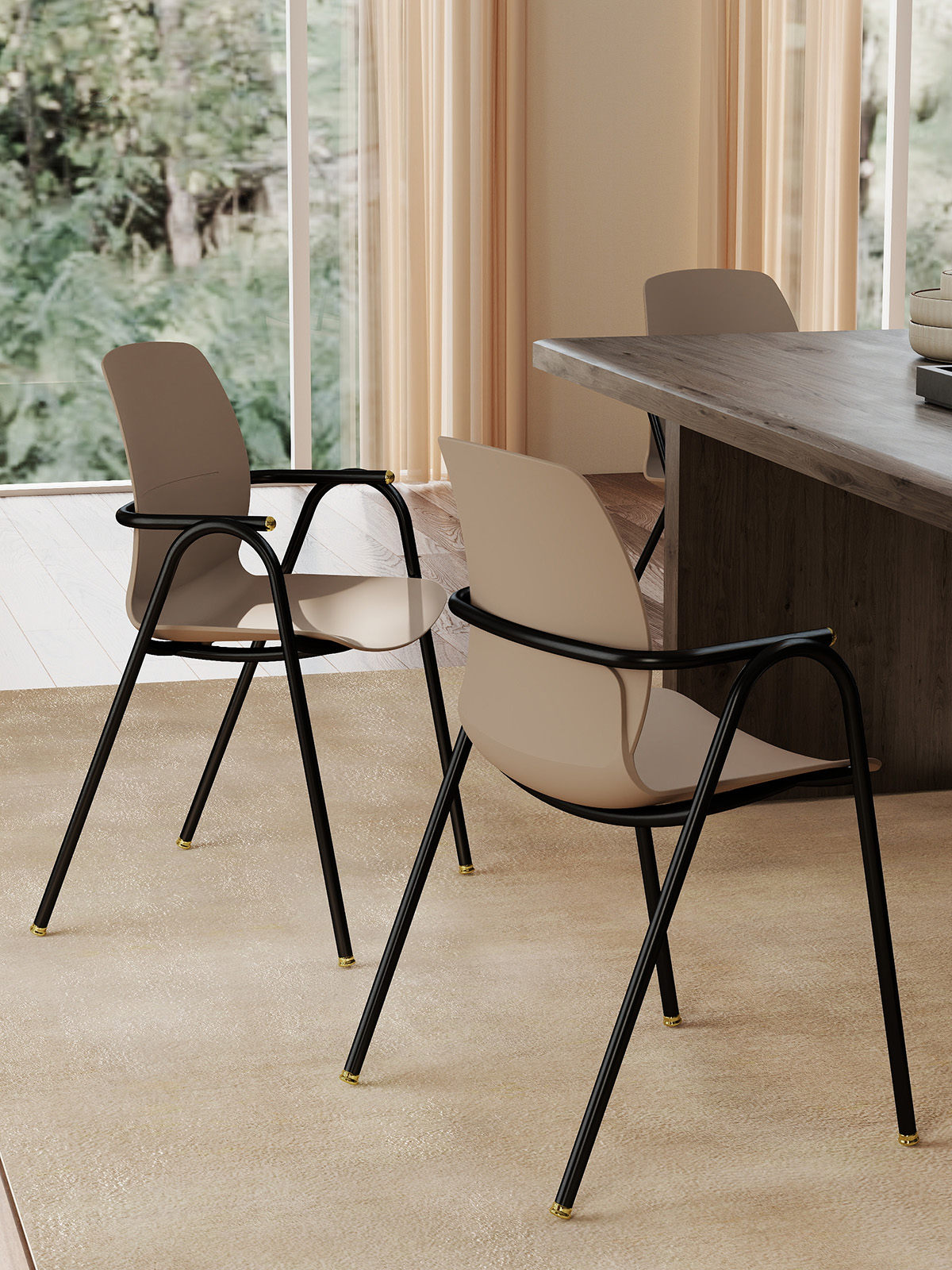 Matte Molded Plastic Seating with Black-Gold Metal Frame