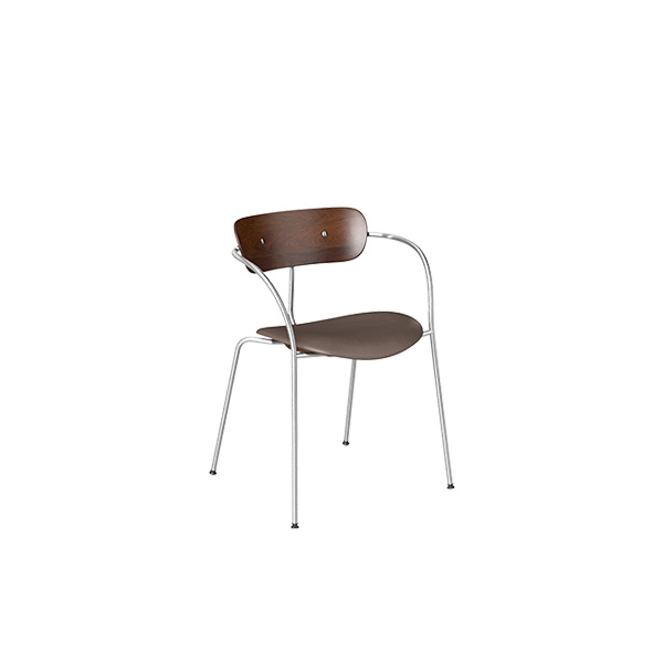 Curved Metal Frame Solid Wood Backrest Leather Seat Armchair