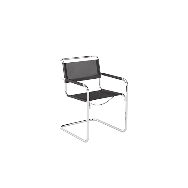 Modern Chrome Plated Cantilever Frame Leather Dining Armchair