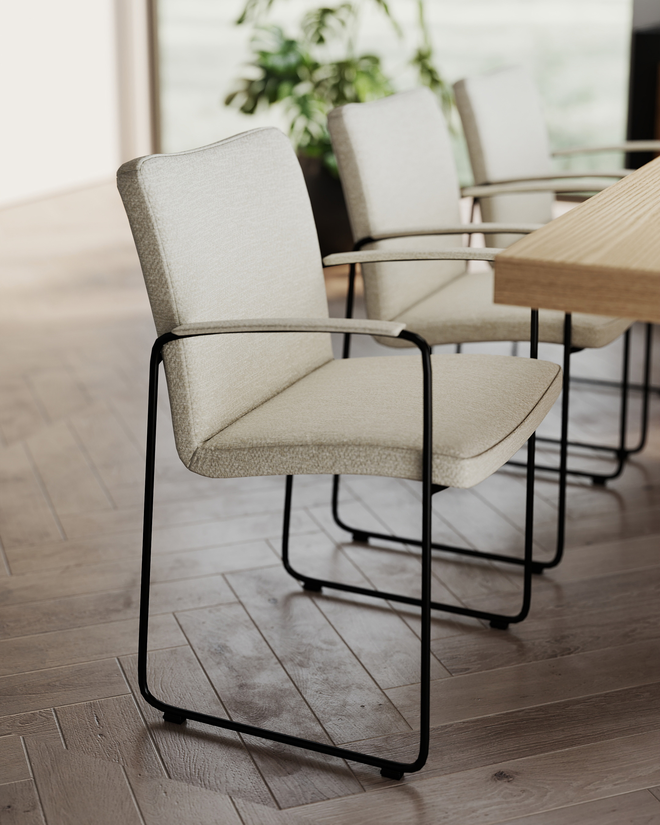 Modern Cantilever Fabric Dining Chair with Armrest