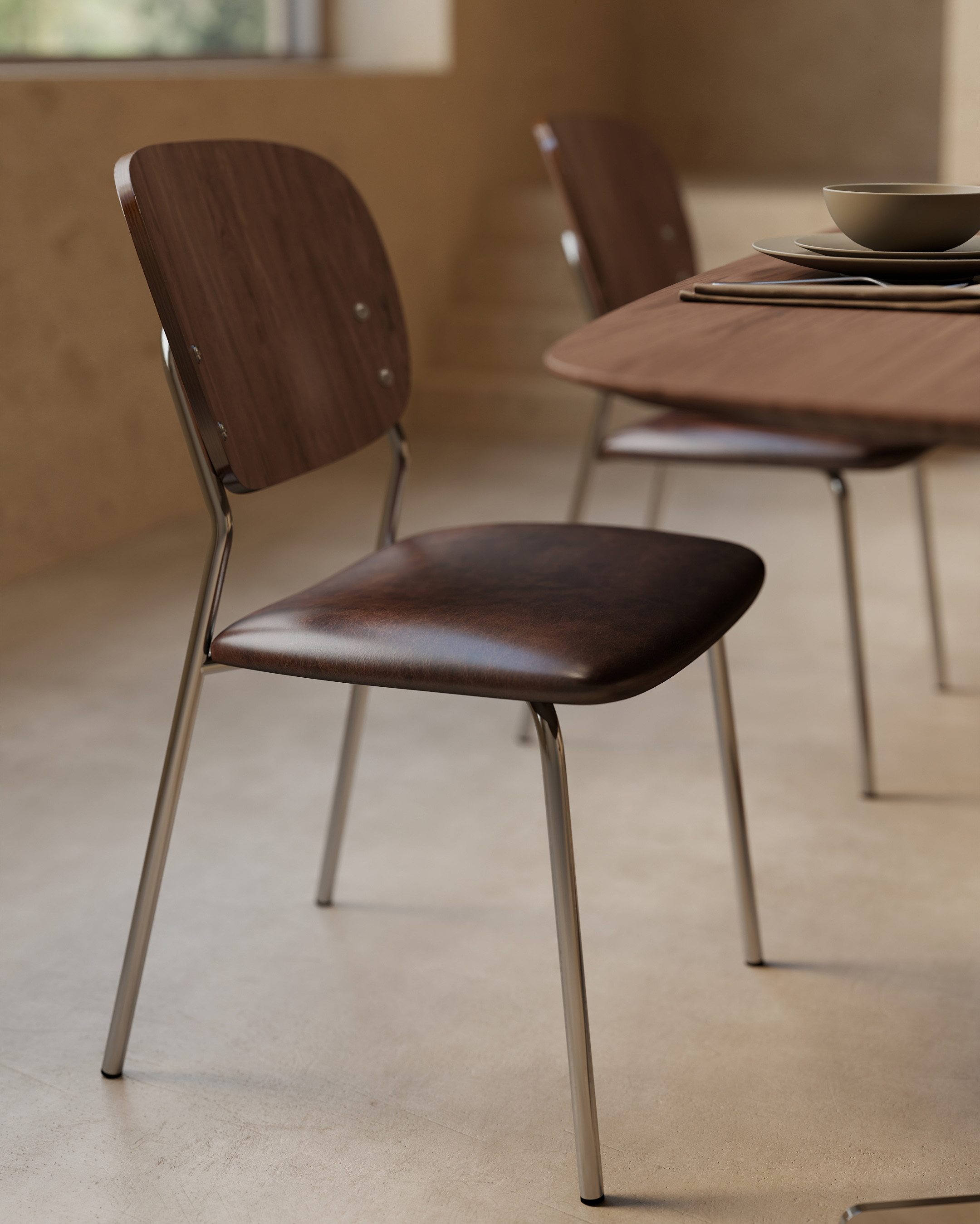 Contemporary Wood‑Back PU Leather Dining Chair