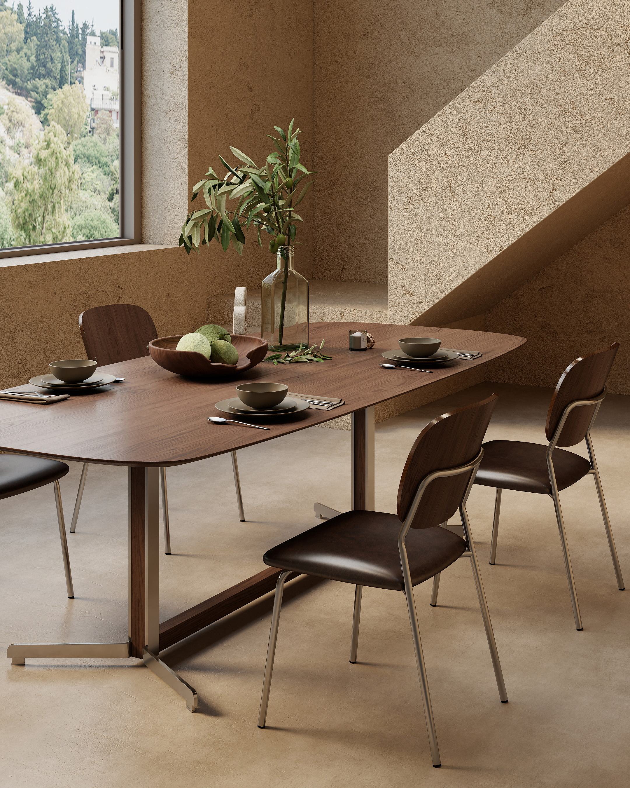 Contemporary Wood‑Back PU Leather Dining Chair
