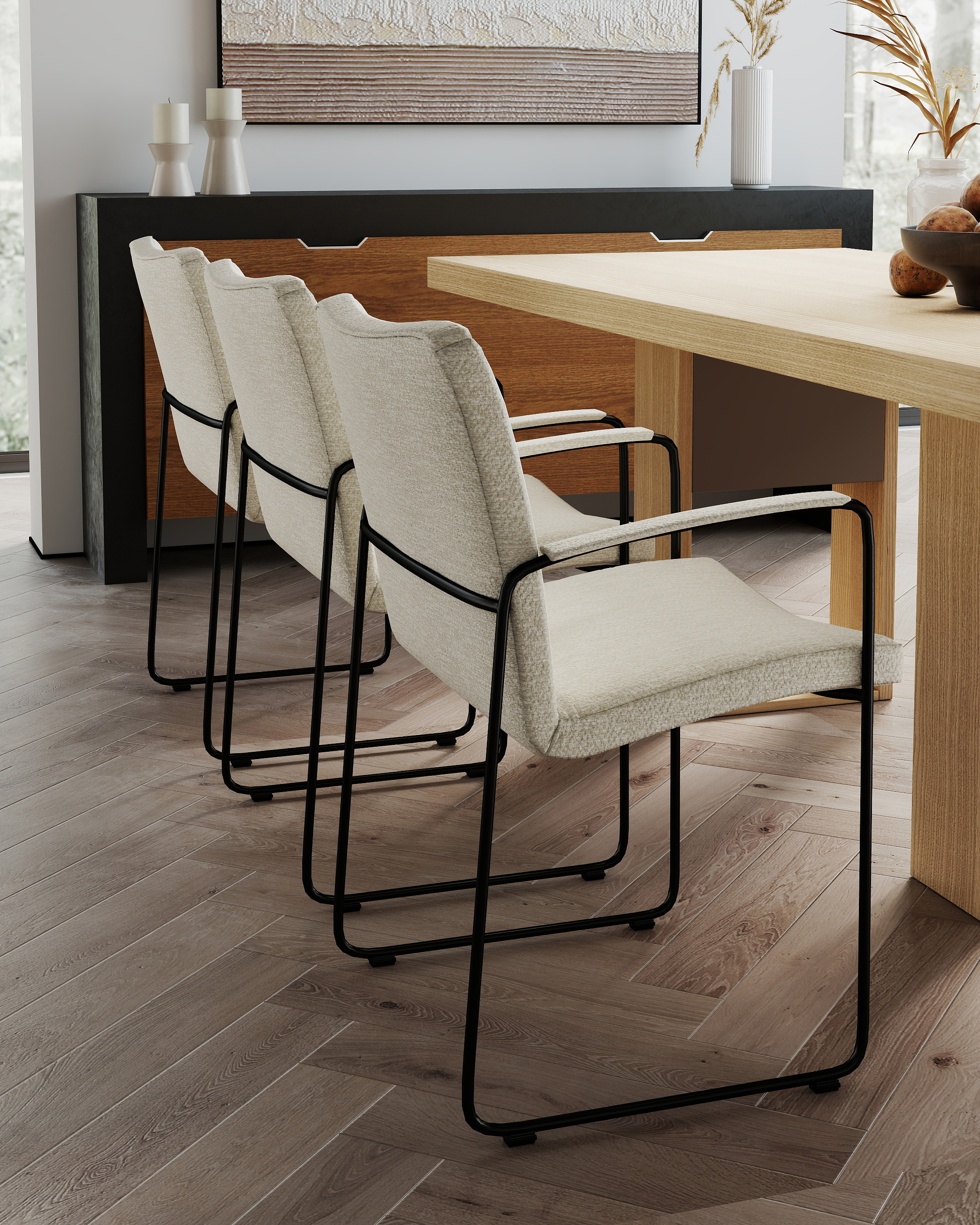 Modern Cantilever Fabric Dining Chair with Armrest