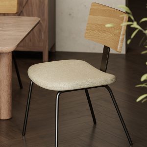 Wood Backrest Fabric Dining Chair With Metal Legs