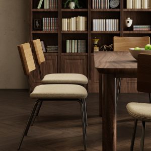 Wood Backrest Fabric Dining Chair With Metal Legs