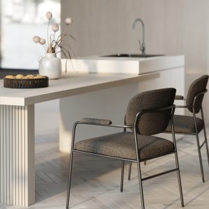Modern Dining Chair with Armrest Black Metal Frame