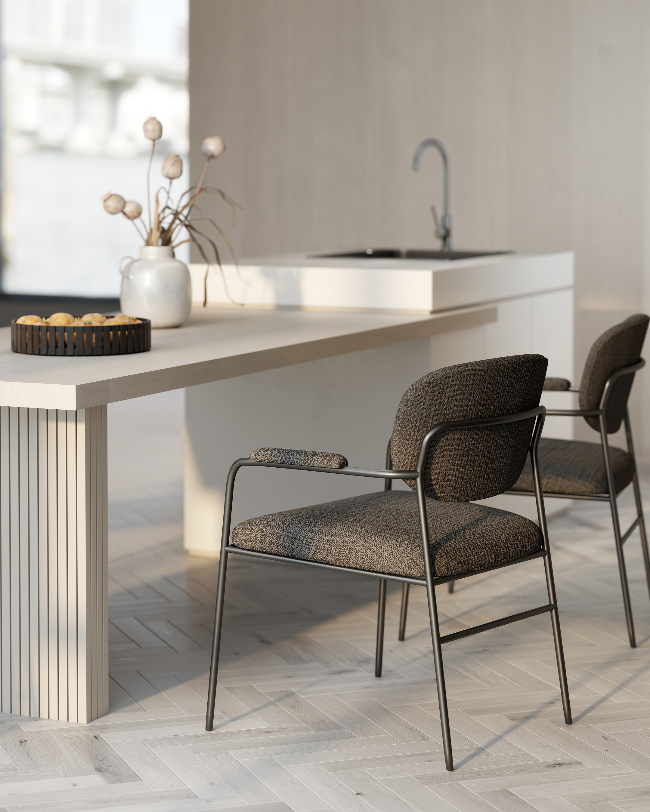 Modern Dining Chair with Armrest Black Metal Frame