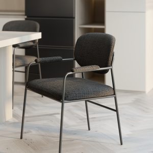 Modern Dining Chair with Armrest Black Metal Frame