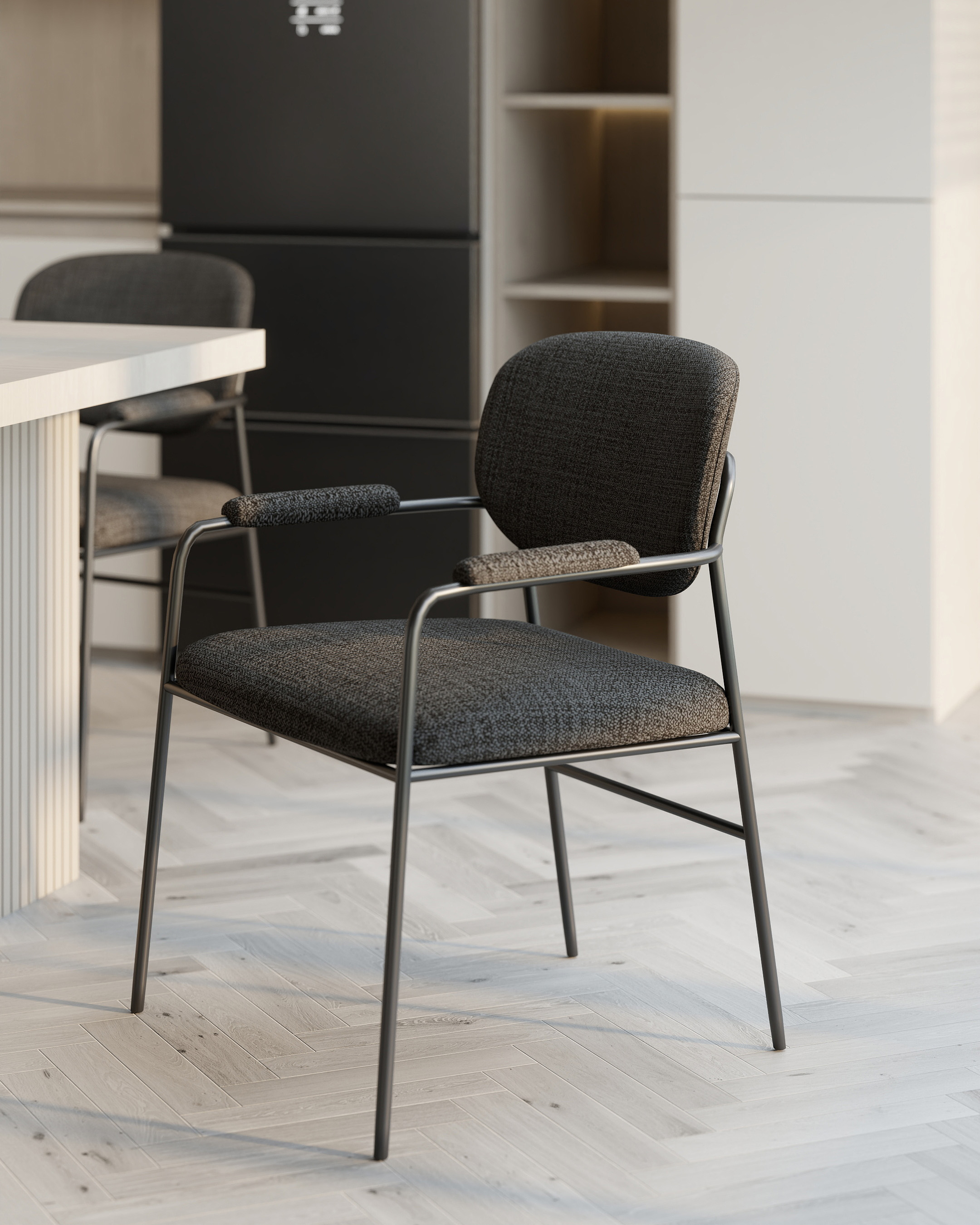 Modern Dining Chair with Armrest Black Metal Frame